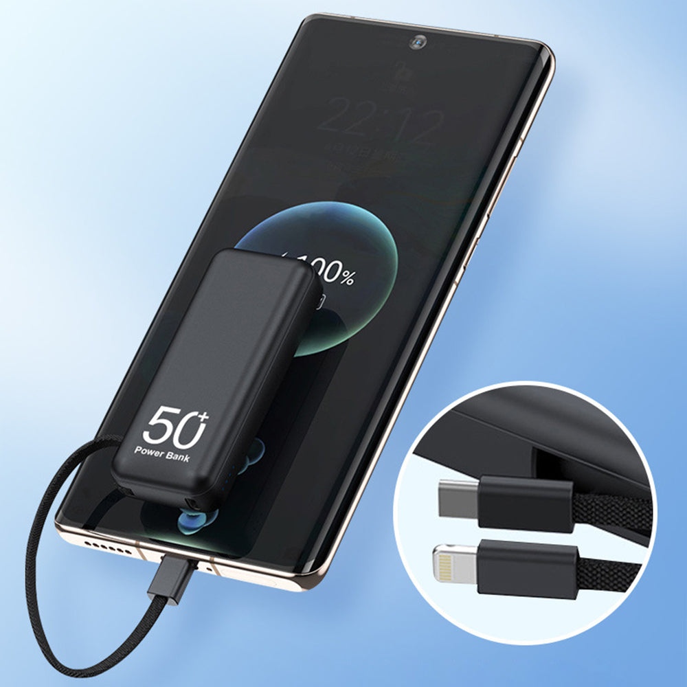 Portable Mini 5000mAh Power Bank Built-in Type-C Charging Cable Phone Charger External Battery Portable Mini 5000mAh Power Bank Built-in Type-C Charging Cable Phone Charger External Battery
